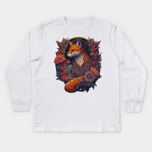 Firefox and flowers Kids Long Sleeve T-Shirt